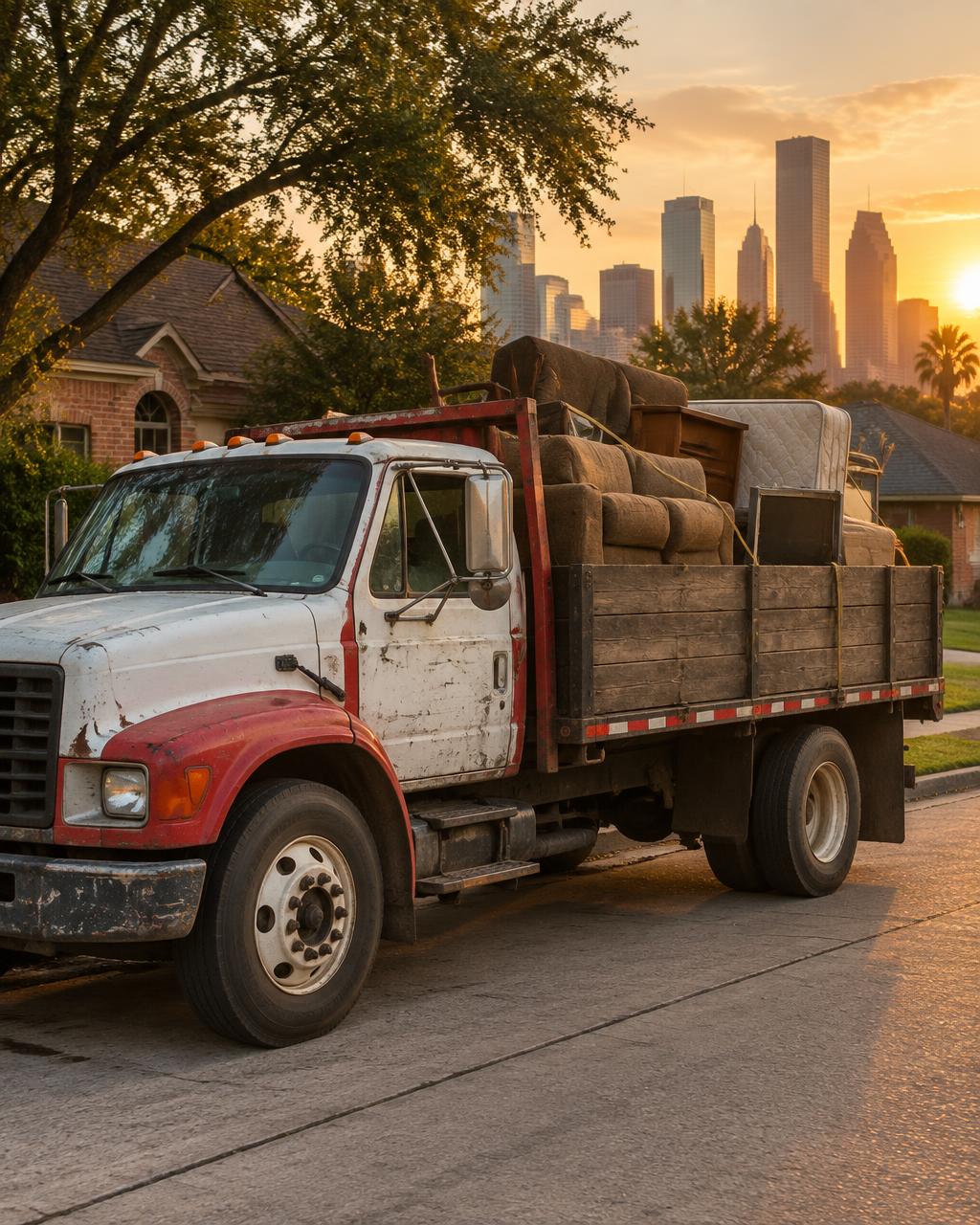 SwiftLift truck loaded with furniture on a Houston street